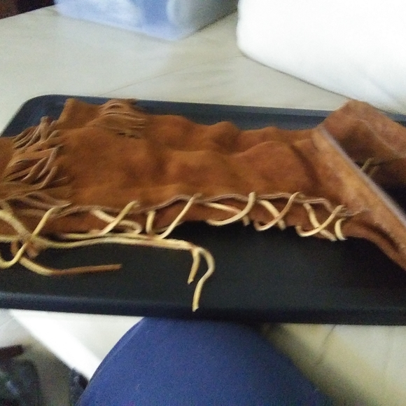 Suede Fringe tie up shoes burnt sienna - Picture 5 of 9